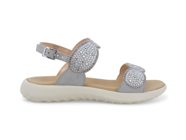 Melluso Sandalo comodo Estivo 2 Fasce Strass Tomaia Pelle Grigio 018085W-240583